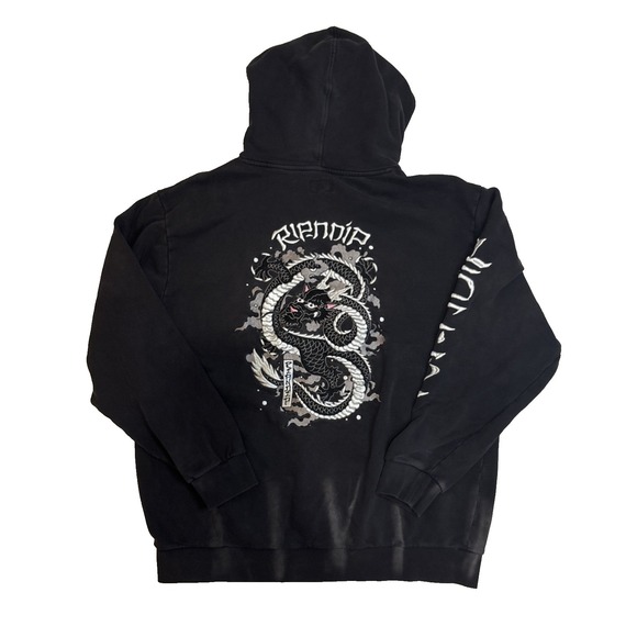 Ripndip Embroidered Graphic Print Dragon Washed Black Hoodie Mens Size Large - Picture 2 of 9